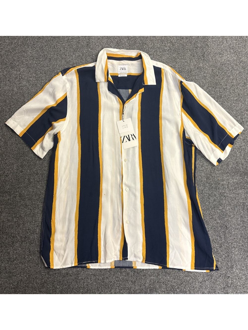 NWT Zara Relaxed Fit Striped Shirt Men’s Short Sleeve Button Up Size XL